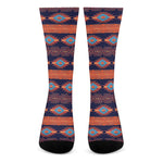 Blue And Orange Southwestern Print Crew Socks