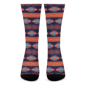 Blue And Orange Southwestern Print Crew Socks