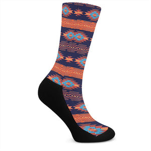 Blue And Orange Southwestern Print Crew Socks