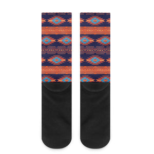 Blue And Orange Southwestern Print Crew Socks