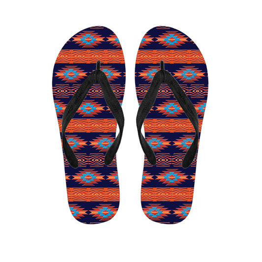 Blue And Orange Southwestern Print Flip Flops