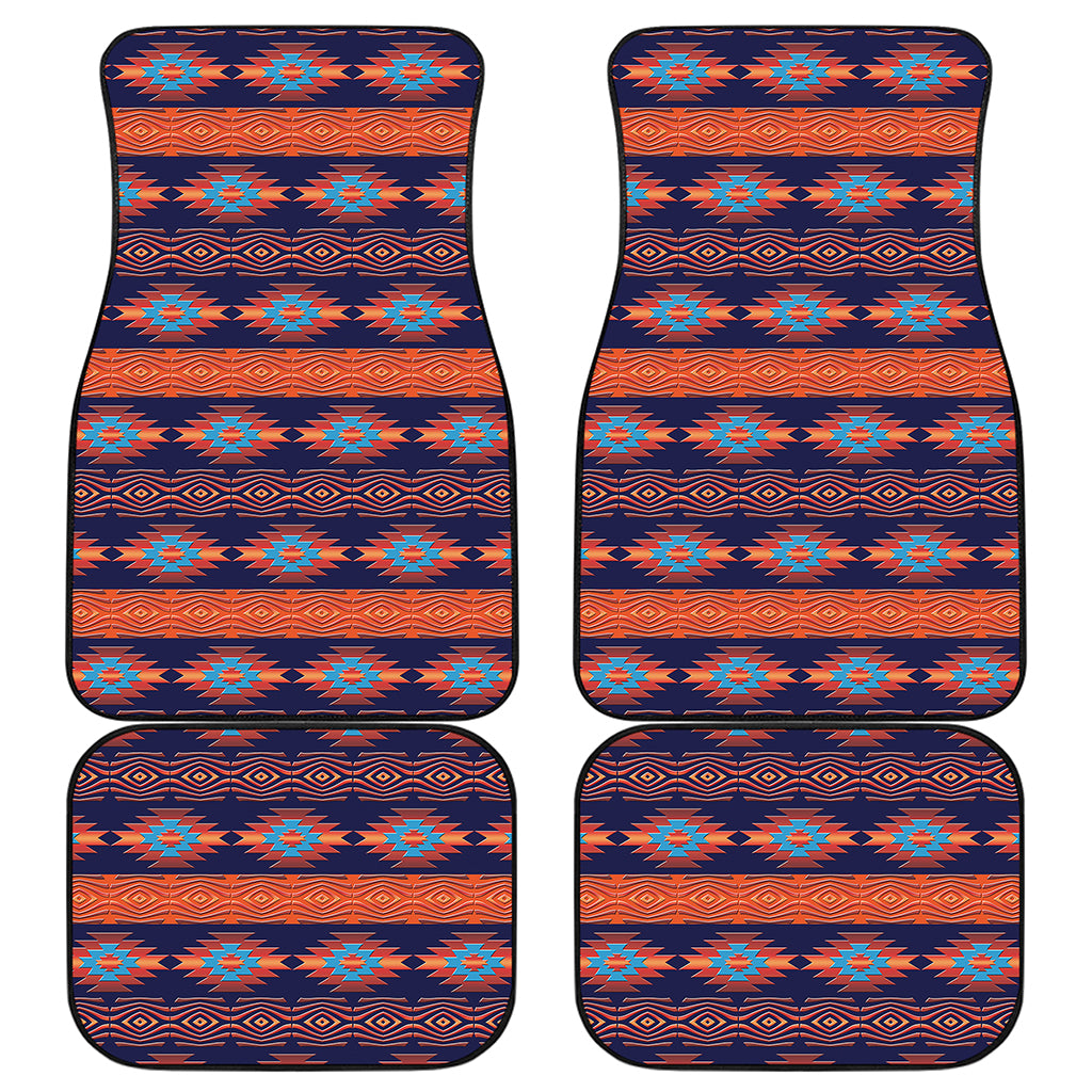Blue And Orange Southwestern Print Front and Back Car Floor Mats