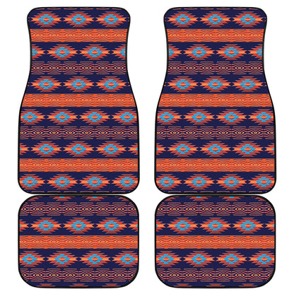 Blue And Orange Southwestern Print Front and Back Car Floor Mats