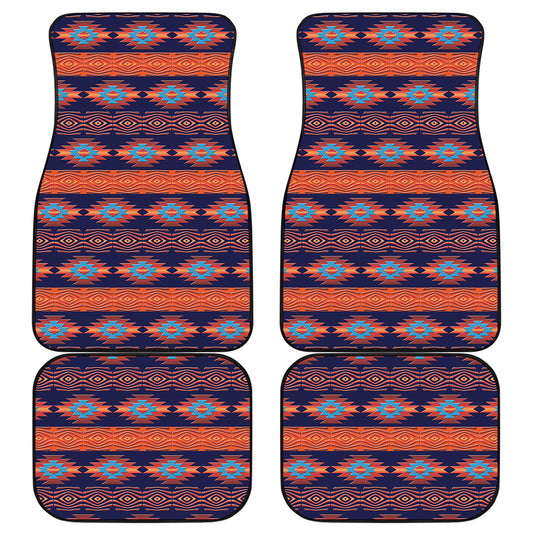 Blue And Orange Southwestern Print Front and Back Car Floor Mats