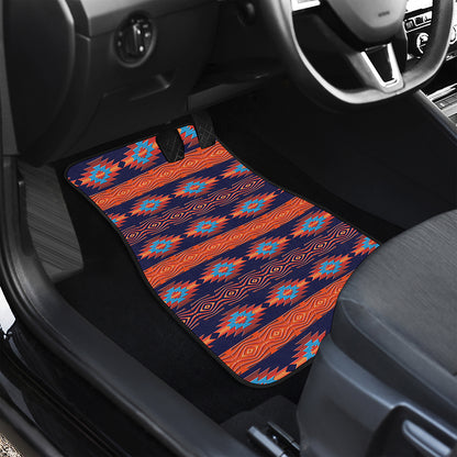 Blue And Orange Southwestern Print Front and Back Car Floor Mats