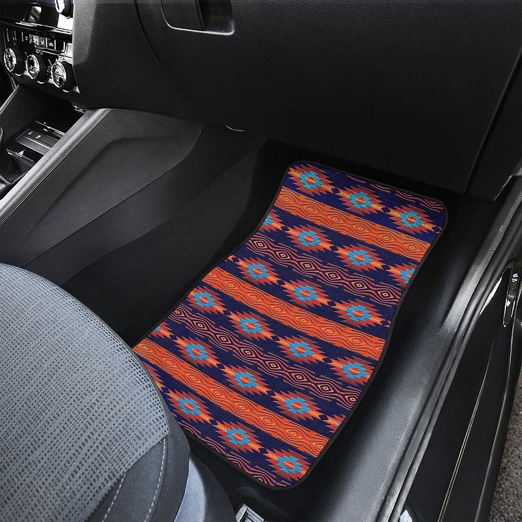 Blue And Orange Southwestern Print Front and Back Car Floor Mats
