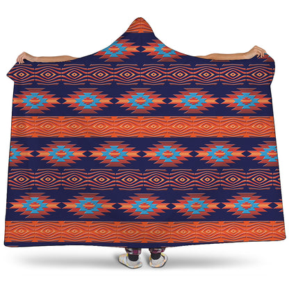 Blue And Orange Southwestern Print Hooded Blanket