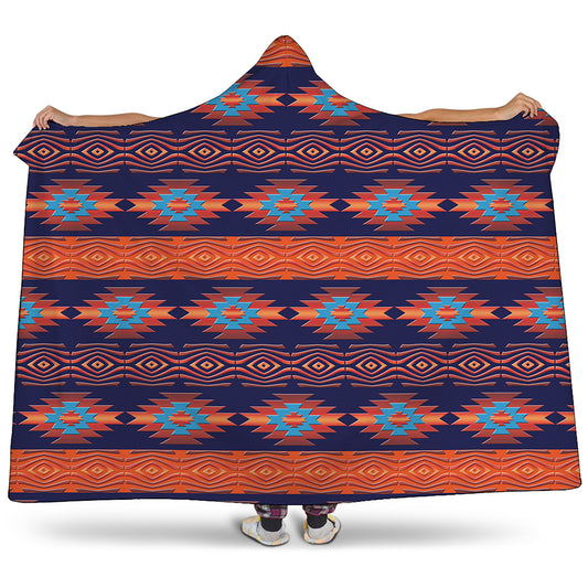 Blue And Orange Southwestern Print Hooded Blanket