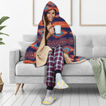 Blue And Orange Southwestern Print Hooded Blanket