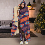 Blue And Orange Southwestern Print Hooded Blanket