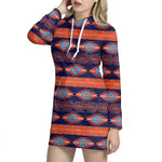 Blue And Orange Southwestern Print Hoodie Dress