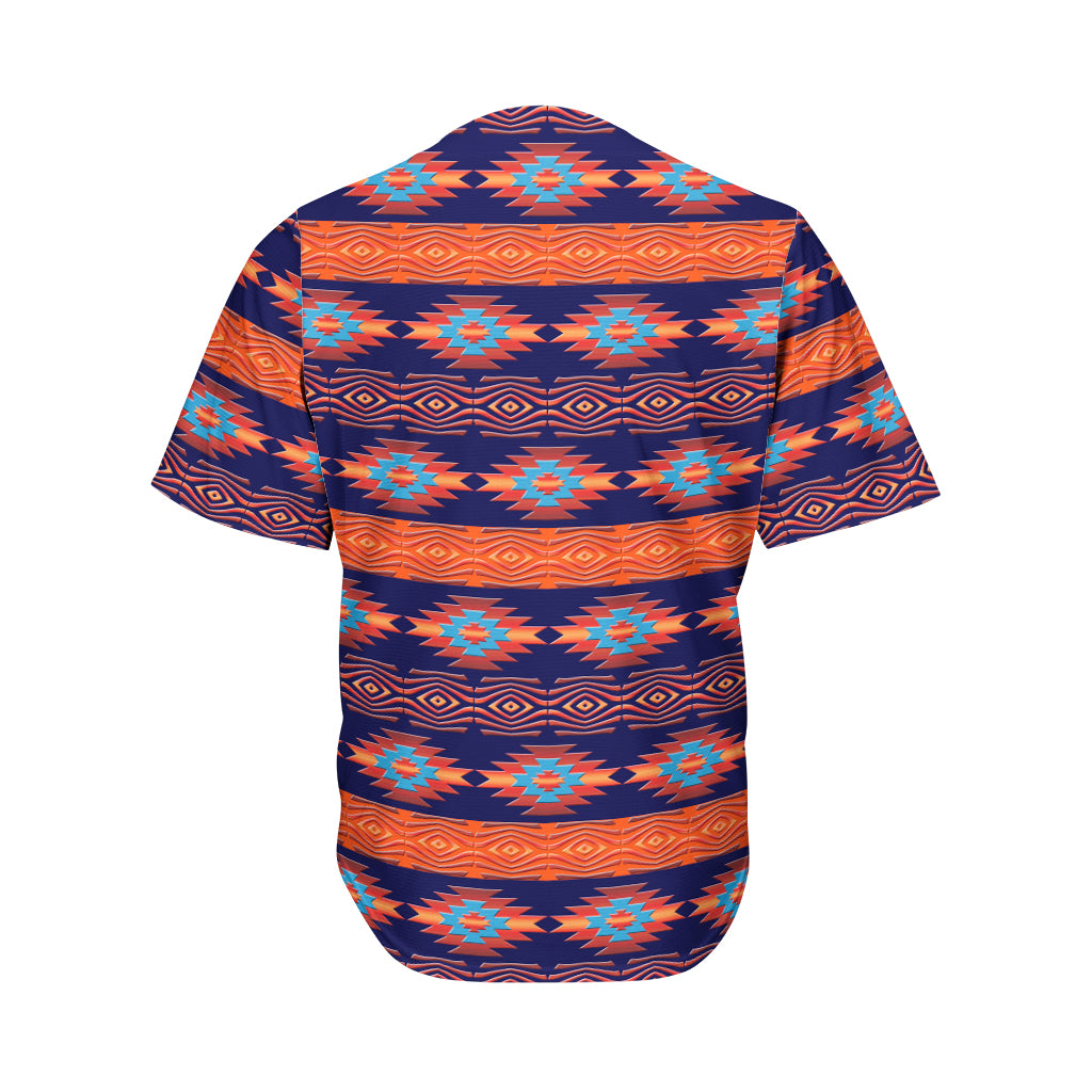 Blue And Orange Southwestern Print Men's Baseball Jersey