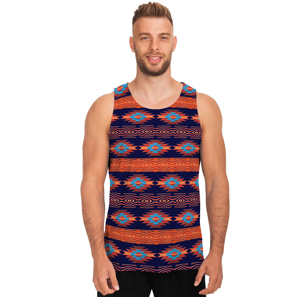 Blue And Orange Southwestern Print Men's Tank Top