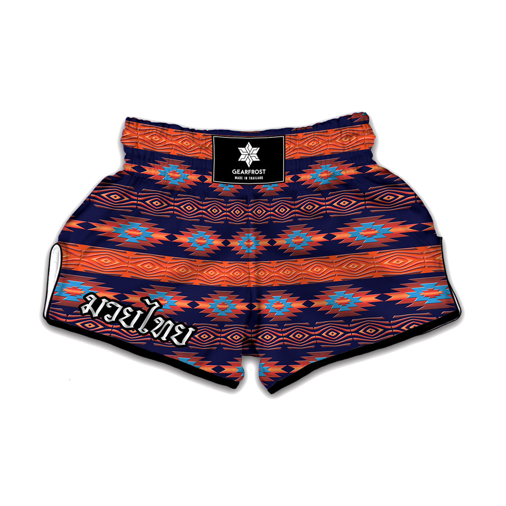 Blue And Orange Southwestern Print Muay Thai Boxing Shorts