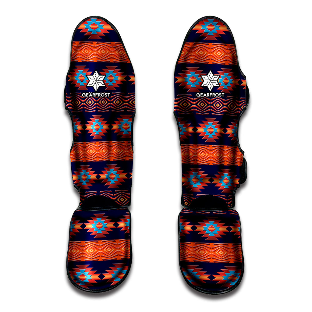 Blue And Orange Southwestern Print Muay Thai Shin Guard