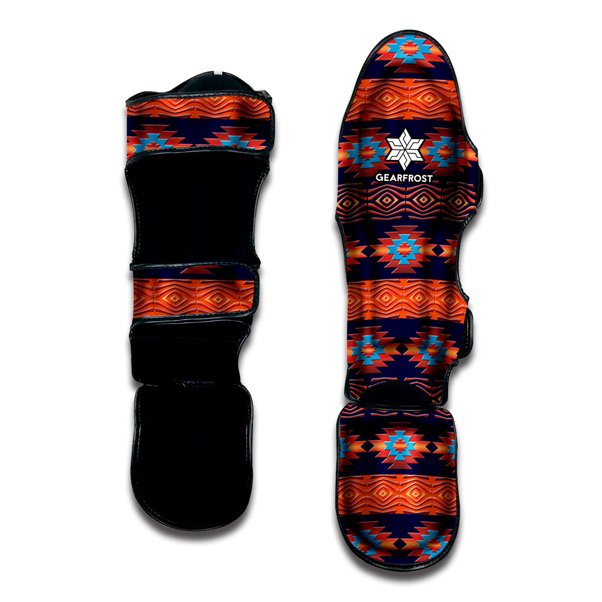 Blue And Orange Southwestern Print Muay Thai Shin Guard