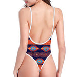 Blue And Orange Southwestern Print One Piece High Cut Swimsuit