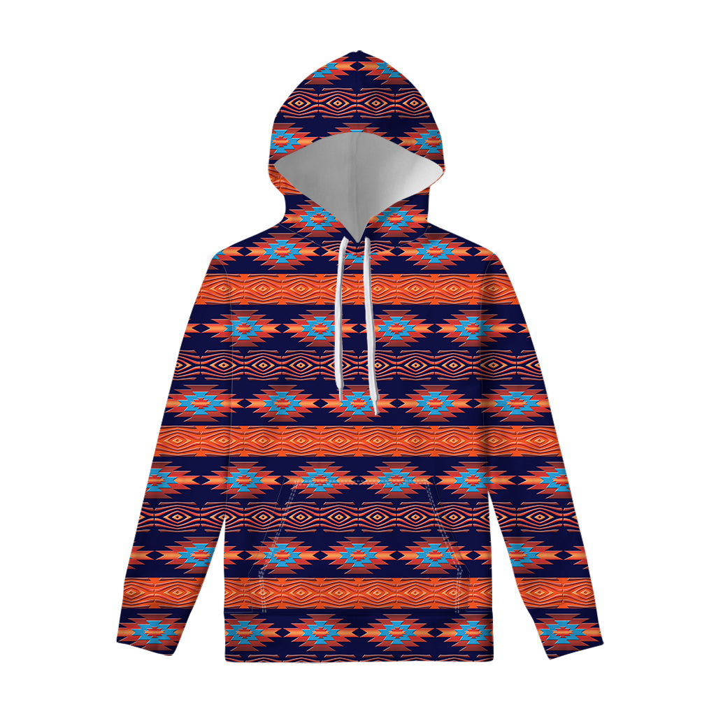 Blue And Orange Southwestern Print Pullover Hoodie