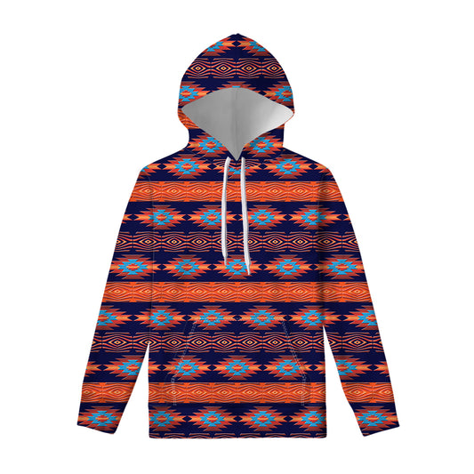 Blue And Orange Southwestern Print Pullover Hoodie