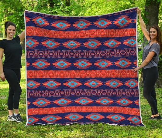 Blue And Orange Southwestern Print Quilt