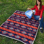 Blue And Orange Southwestern Print Quilt