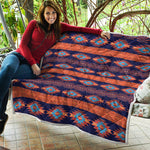 Blue And Orange Southwestern Print Quilt