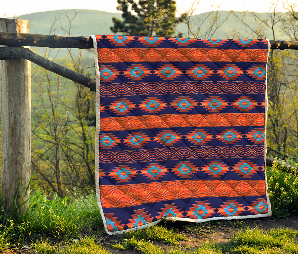 Blue And Orange Southwestern Print Quilt