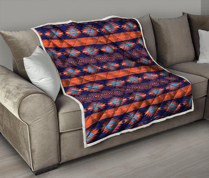 Blue And Orange Southwestern Print Quilt