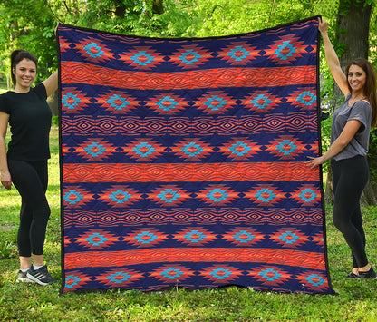 Blue And Orange Southwestern Print Quilt