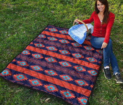 Blue And Orange Southwestern Print Quilt