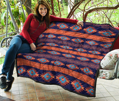 Blue And Orange Southwestern Print Quilt