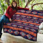 Blue And Orange Southwestern Print Quilt