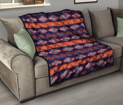 Blue And Orange Southwestern Print Quilt