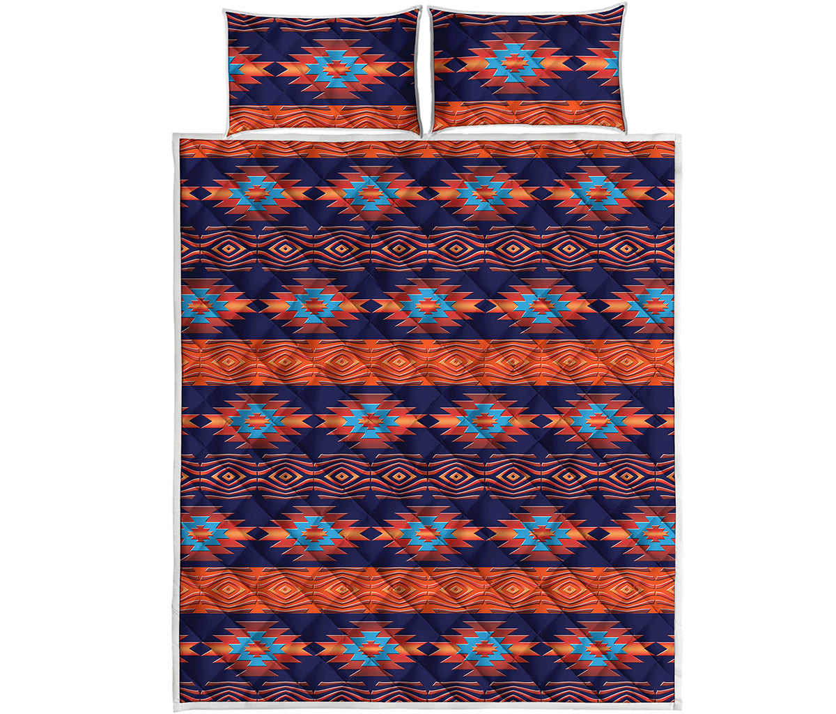 Blue And Orange Southwestern Print Quilt Bed Set