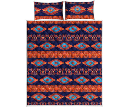 Blue And Orange Southwestern Print Quilt Bed Set