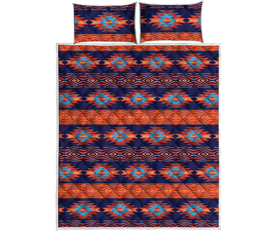 Blue And Orange Southwestern Print Quilt Bed Set