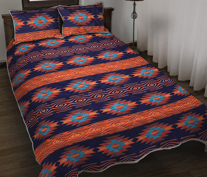 Blue And Orange Southwestern Print Quilt Bed Set