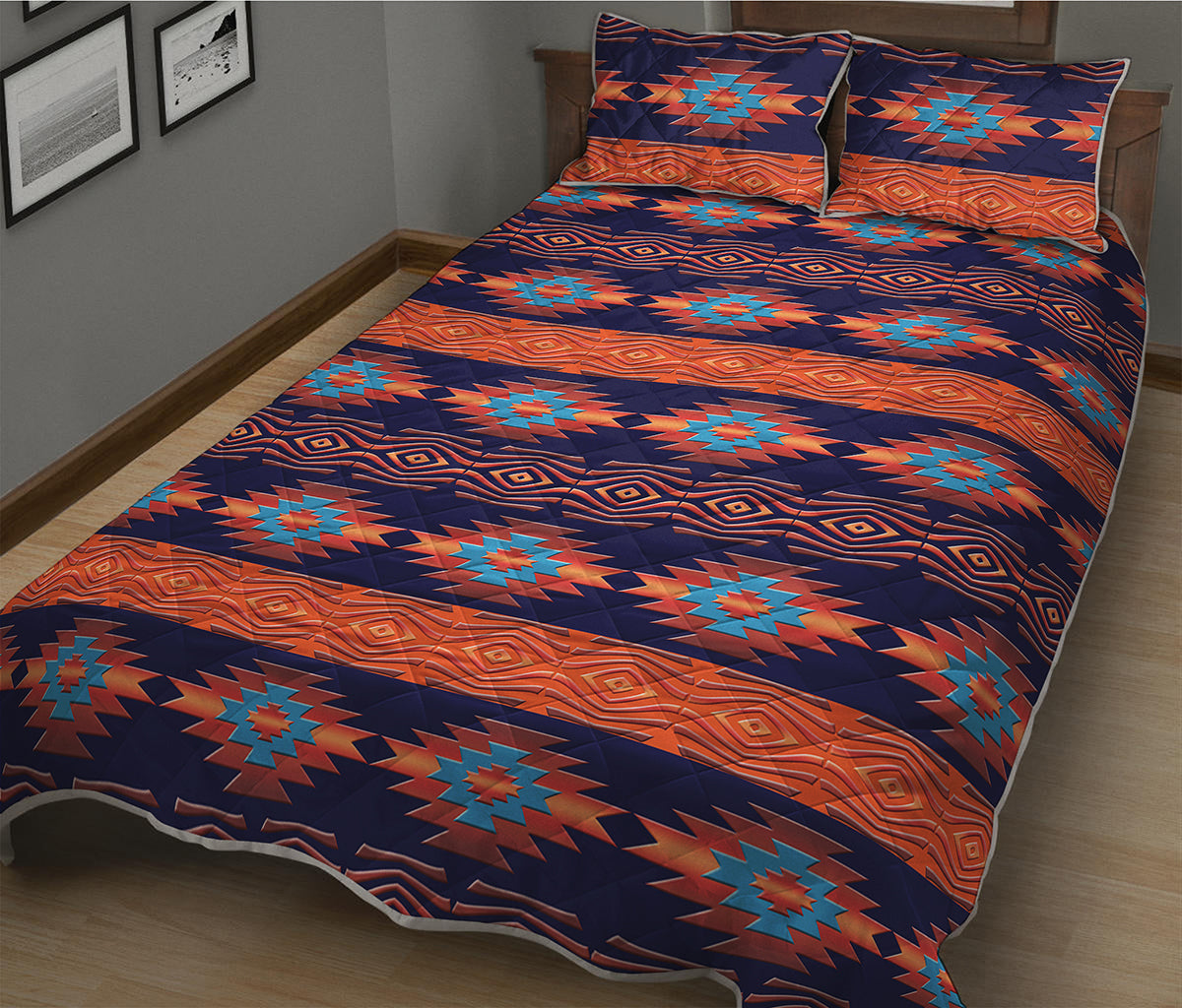 Blue And Orange Southwestern Print Quilt Bed Set