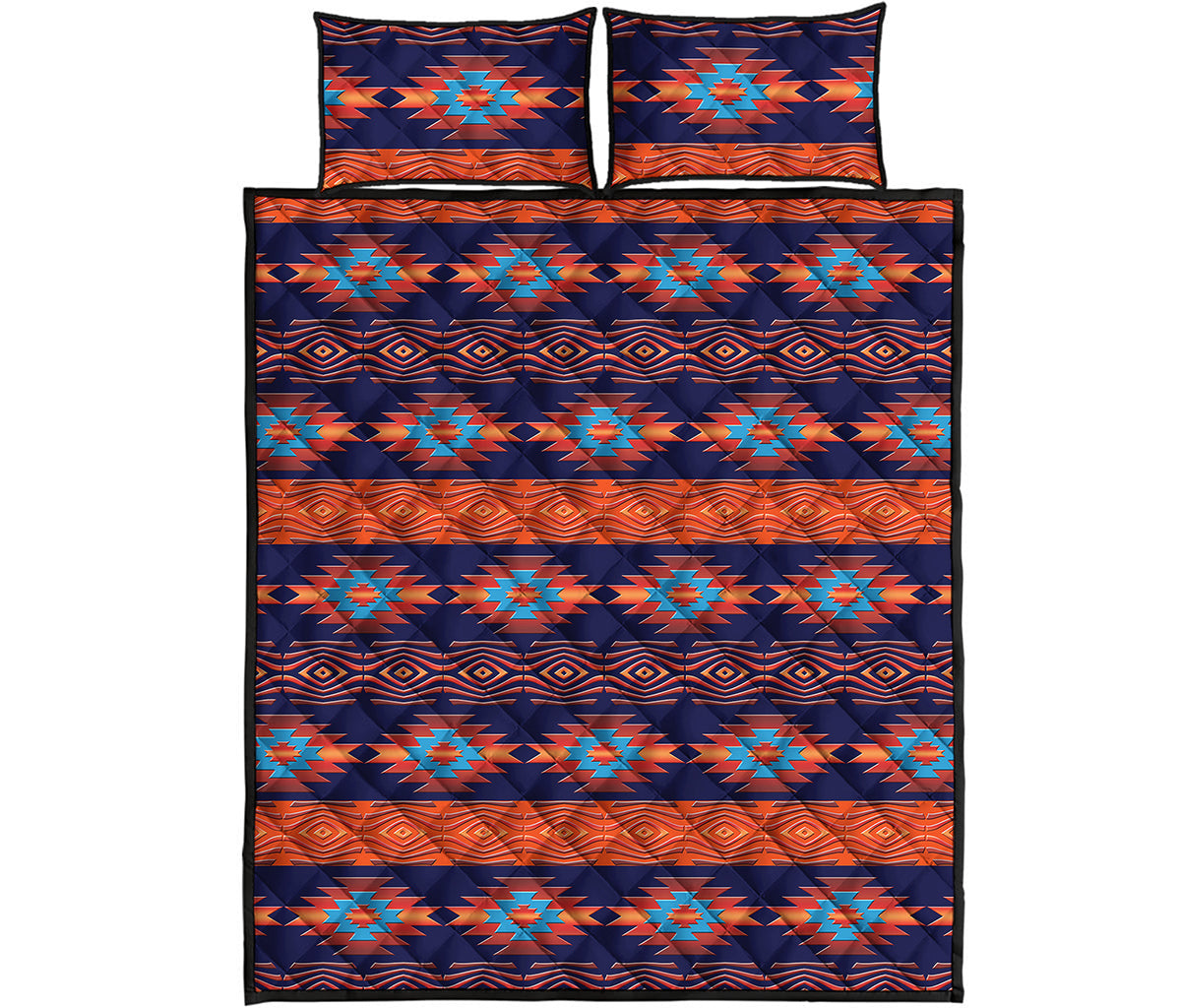Blue And Orange Southwestern Print Quilt Bed Set