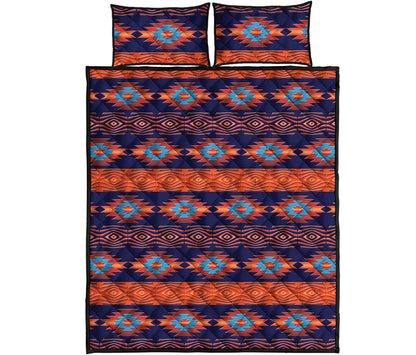 Blue And Orange Southwestern Print Quilt Bed Set