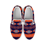 Blue And Orange Southwestern Print White Slip On Shoes