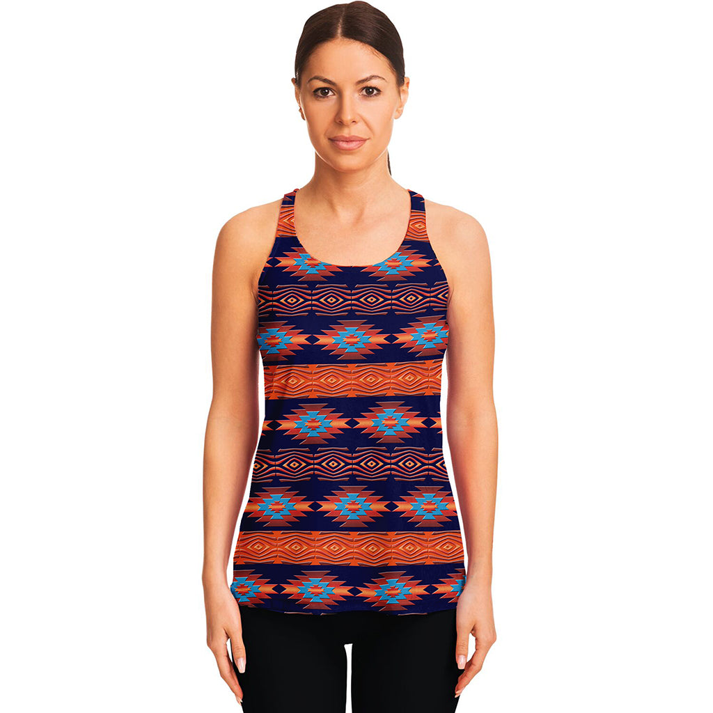 Blue And Orange Southwestern Print Women's Racerback Tank Top