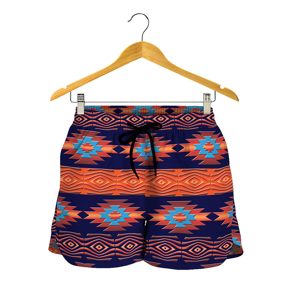 Blue And Orange Southwestern Print Women's Shorts