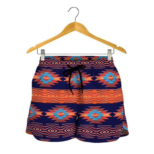 Blue And Orange Southwestern Print Women's Shorts