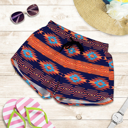 Blue And Orange Southwestern Print Women's Shorts