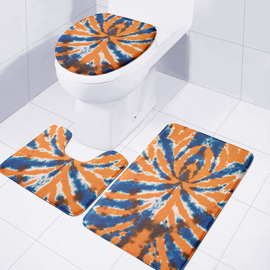 Blue And Orange Spider Tie Dye Print 3 Piece Bath Mat Set
