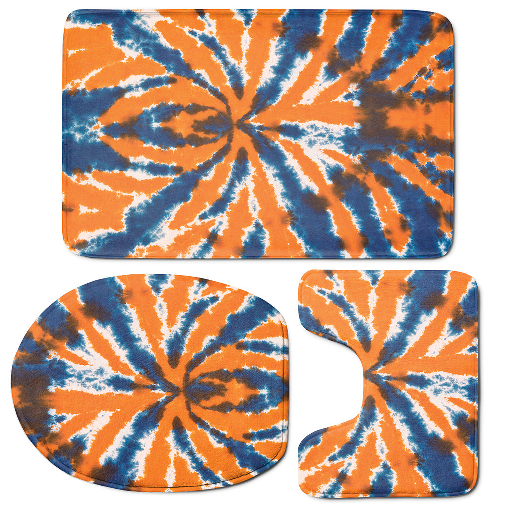 Blue And Orange Spider Tie Dye Print 3 Piece Bath Mat Set