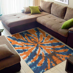 Blue And Orange Spider Tie Dye Print Area Rug