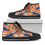 Blue And Orange Spider Tie Dye Print Black High Top Shoes