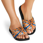 Blue And Orange Spider Tie Dye Print Black Slide Sandals